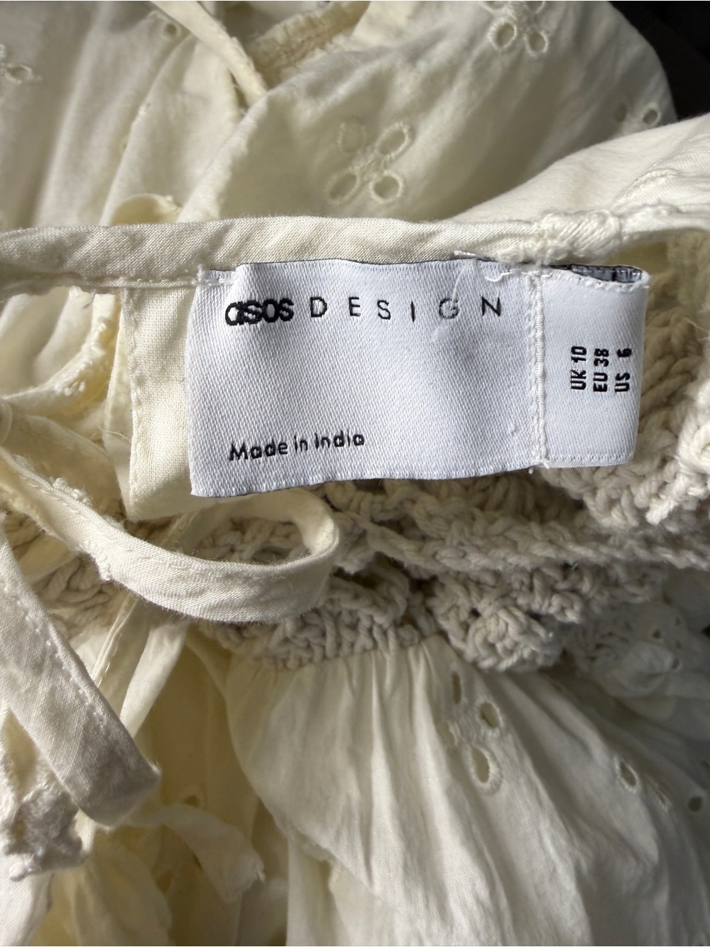 ASOS DESIGN crochet insert broderie midi dress in natural - Picture 8 of 8